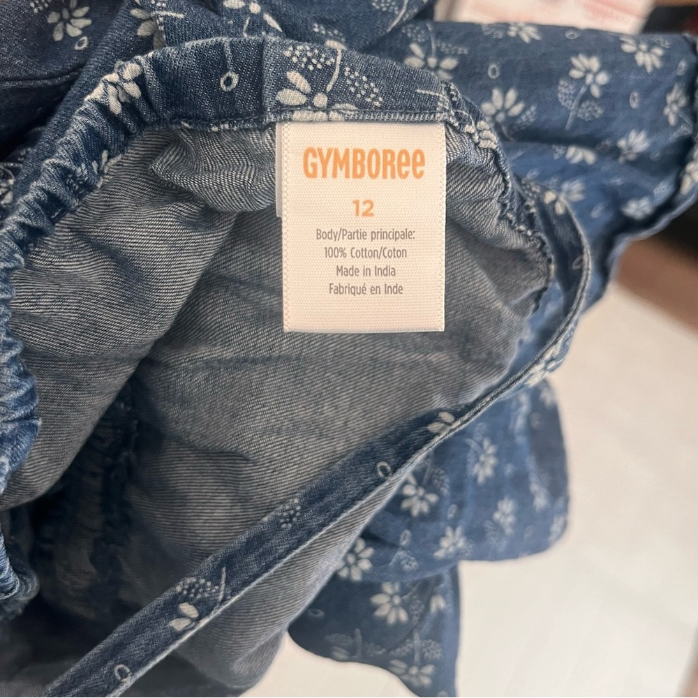 Gymboree Girls Size 12 Denim Style Dress With White Flowers - Picture 6 of 6